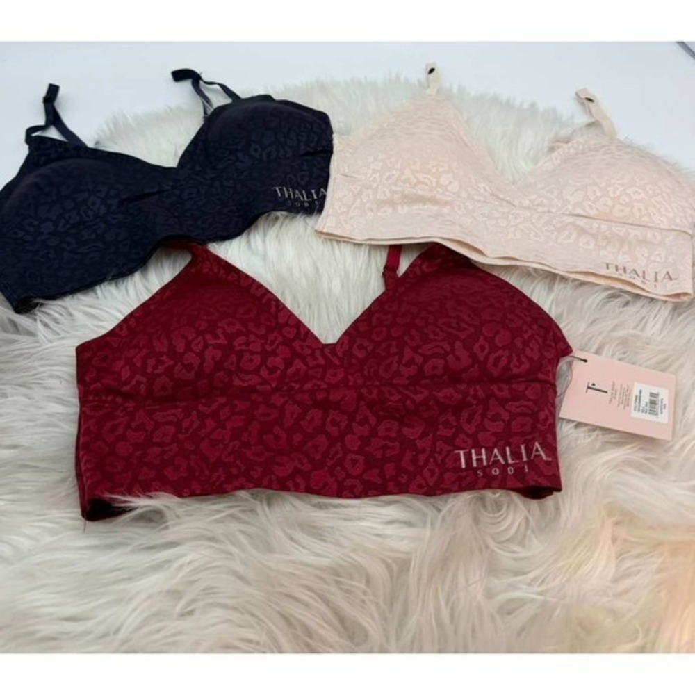 Thalia Sodi Seamless Bralette Set 3 Pack Black Red Nude Wireless Bras New Size L - Picture 7 of 9